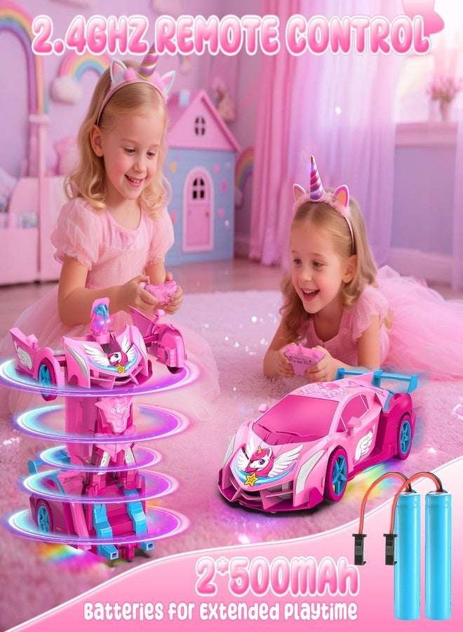 Hanroni Unicorn Transform RC Cars for Girls Toys with Rainbow Eyes & Underbody Lights, Fast 360°Rotation & 2.4GHz Robot Remote Control Car One-Button Deformation,Stocking Stuffers for 3-12 Year Old Girl Gifts - Image 5